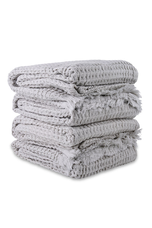 Waffle Pearl Grey x 4 Turkish Towel Bundle